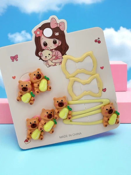 Set de agrafe de păr cu motive ursuleț și fundiță