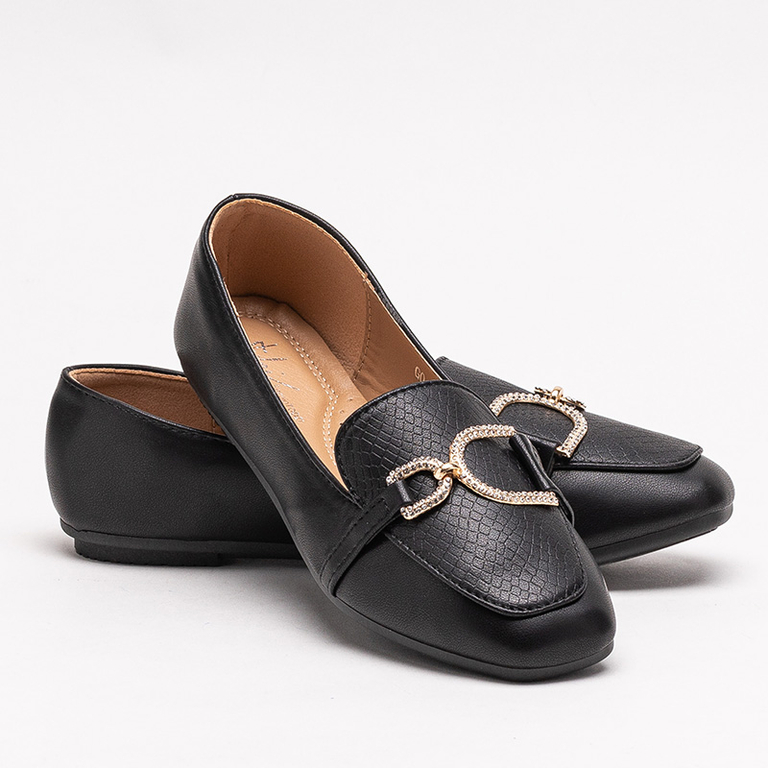 Mocasini de dama negre cu relief si ornament pe nas Gilis - Incaltaminte