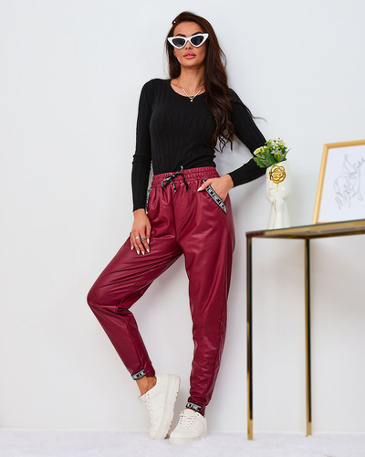 Royalfashion Pantaloni lejere de damă din piele eko în burgundy