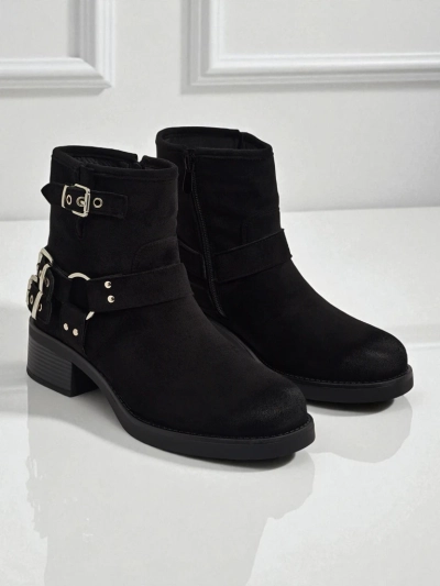 Botine de damă din piele ecologică întoarsă cu catarame Valtos