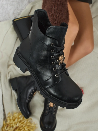 Botine de damă cu șireturi din piele ecologică Veltih