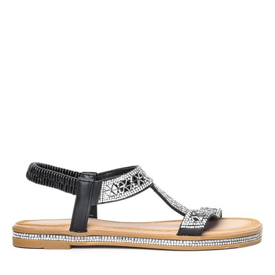 Czarne sandały z cyrkoniami Janita - Obuwie