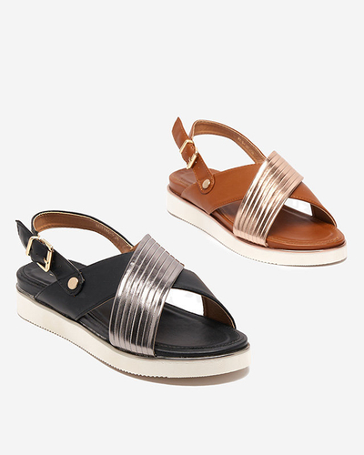 Sandale de dama negre cu centura argintie Gerii- Pantofi