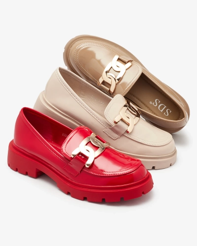 Mocasini roșii lăcuiți pentru femei Pogola- Footwear