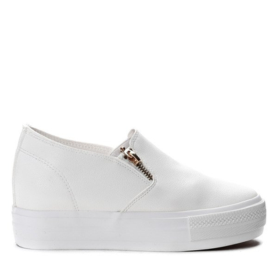 Białe tenisówki slip on z suwaczkami na koturnie Carlee- Obuwie