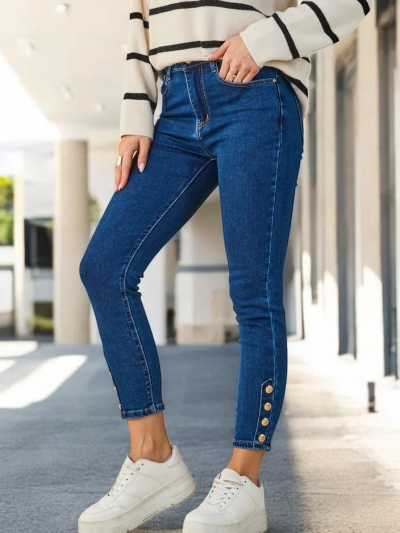 Royalfashion Jeans skinny pentru femei cu nasturi