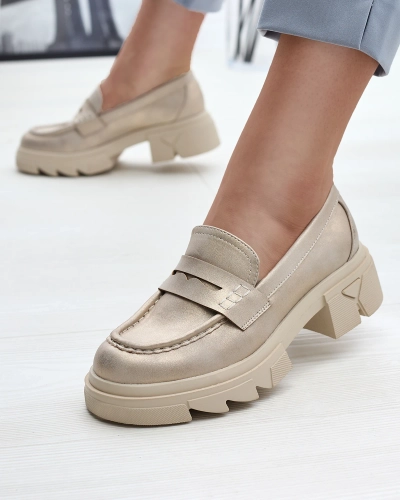 Mocasini din piele ecologică pentru femei, aurii Sepop- Footwear