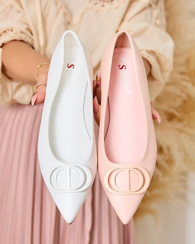 Royalfashion Balerini de damă cu vârful ascuțit de culoare roz aprins, cu ornament pe nas Manixy