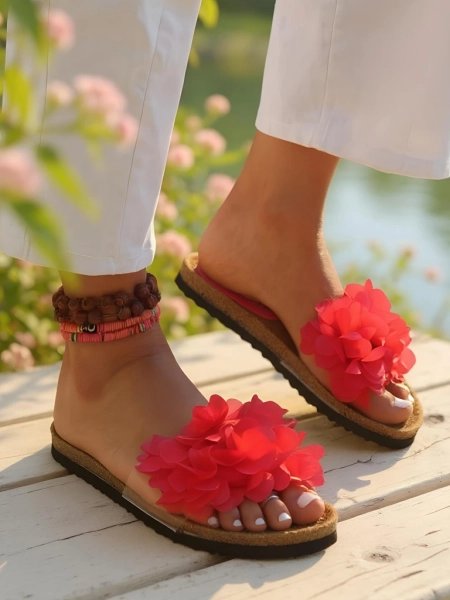 Royalfashion Klapki damskie z kwiatuszkami Flora Soft