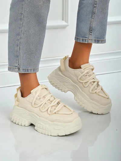Damskie sneakersy beżowe Athenia z ekoskóry na platformie 6,5 cm