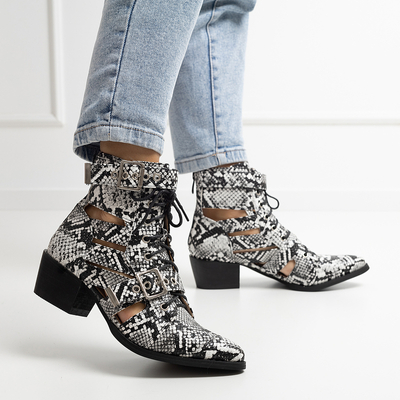 Cizme de cowboy de culoare gri, cu decupaje și în relief Isodal - Încălțăminte