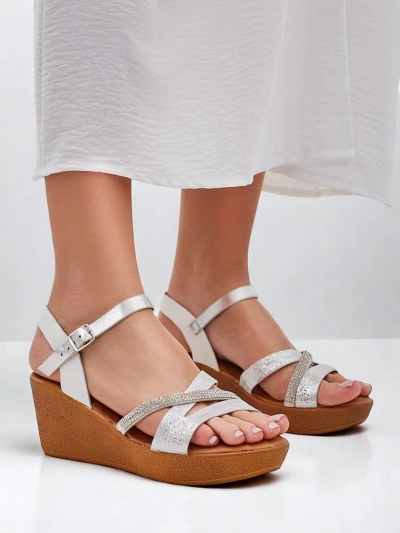 Sandale cu wedge pentru femei Royalfashion cu strassuri și sclipici Eclat