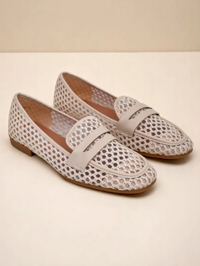 Mocasini bej Royalfashion Primavera Aelia din țesătură cu vârf migdalat