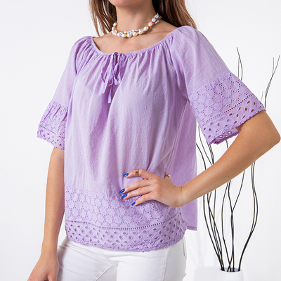 Bluză violet pentru femei cu broderie ajurată - Îmbrăcăminte
