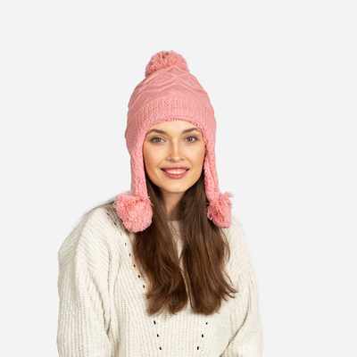 Palarie izolata de dama roz cu pompoane - Accesorii