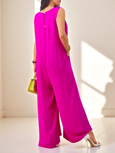 Fuchsia Artemisia viscose jumpsuit met bandjes en decoratie