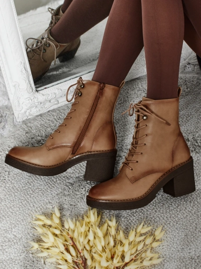Botine de damă eco piele cu toc gros Zeltra