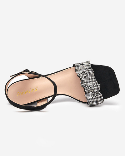 OUTLET Sandale de dama negre pe stalp cu zirconii cubici Trieste - Incaltaminte