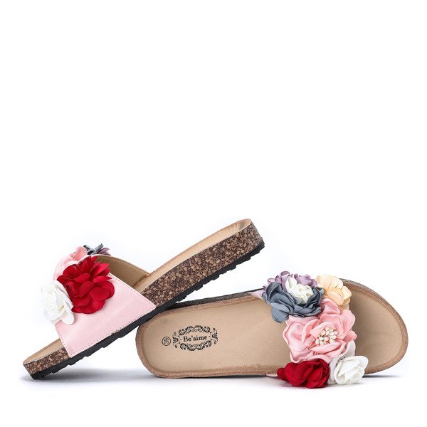 Różowe klapki z ozdobnymi kwiatkami Vilena - Obuwie