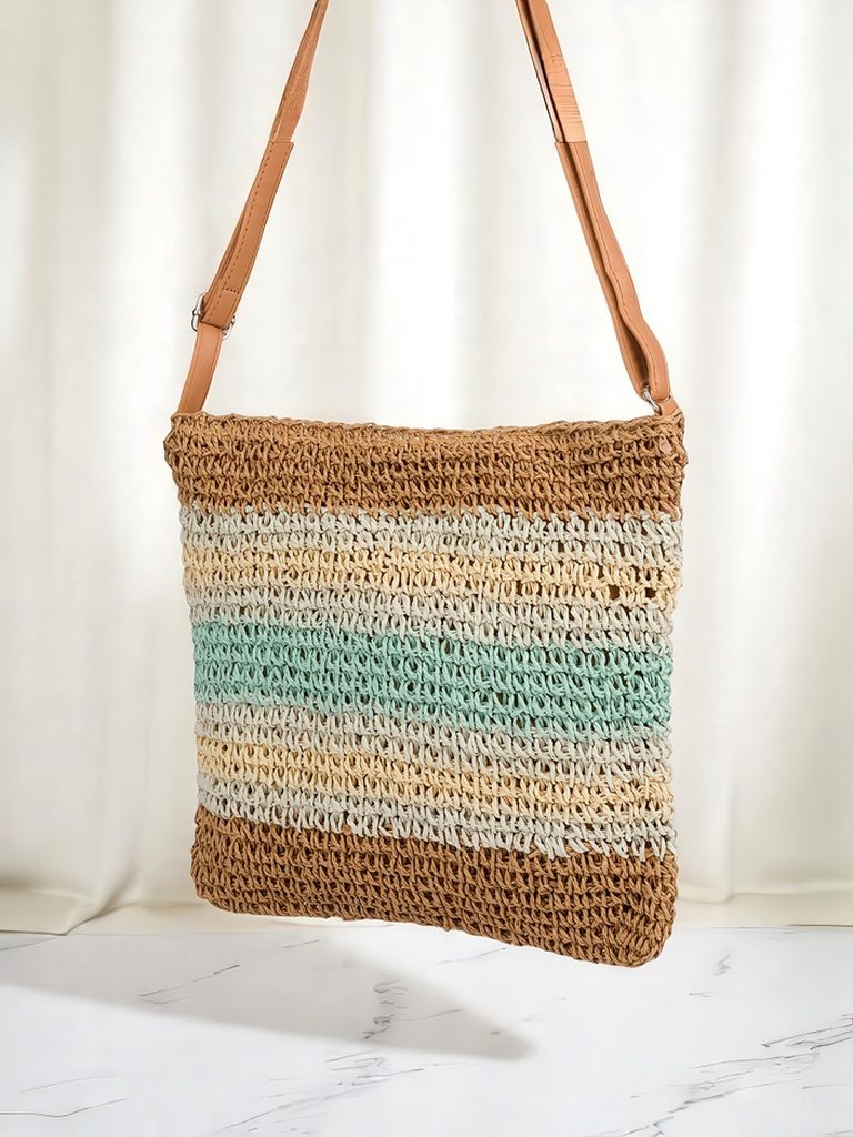 Royalfashion Geantă mică de damă din paie, cu dungi, Charm Mini