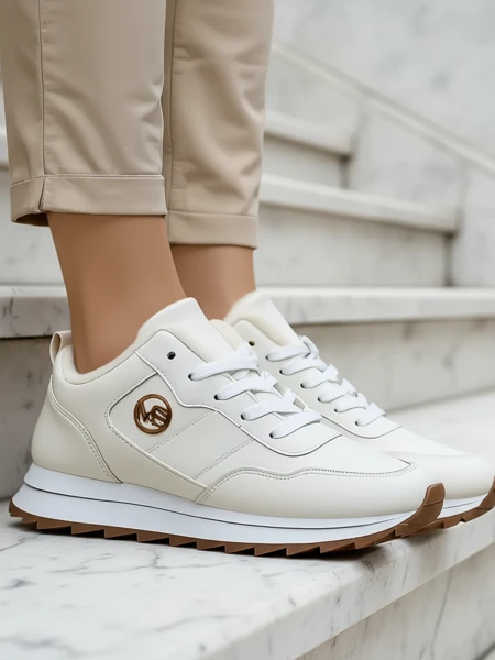 Royalfashion Alba Sneakerși Dama Călduroși Albi Piele Ecologică cu Platformă