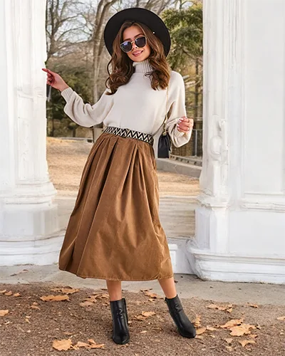 Fusta midi din catifea pentru femei Royalfashion