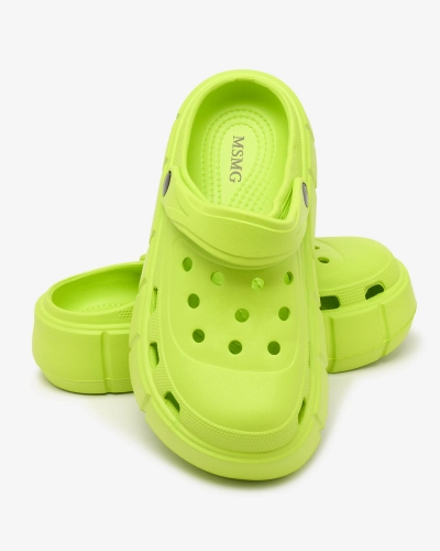 Royalfashion Șlapi de damă verde neon cu ornament ajurat Mightty