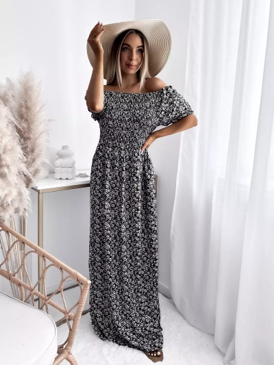 Rochie midi neagră cu flori pentru femei - Îmbrăcăminte