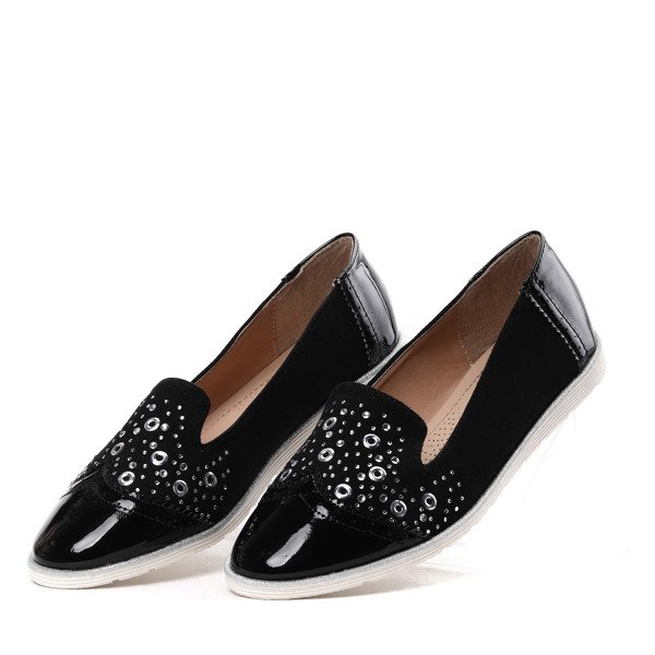 Czarne mokasyny z ozdobą Sam- Obuwie