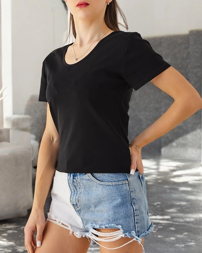 Royalfashion Tricou din Bumbac pentru Femei cu Dantelă pe Spate