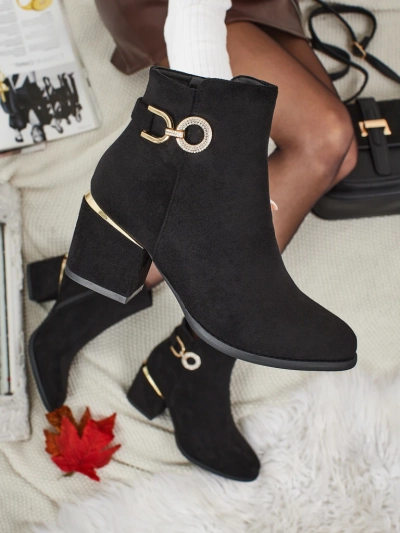 Botine de damă din piele ecologică intoarsă cu toc gros Talrima