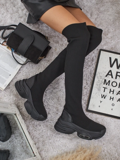 Cizme lungi de damă, slip-on, cu talpă groasă, Ravmora