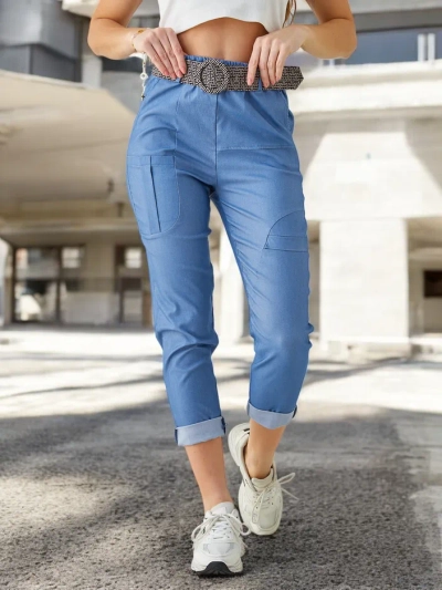 Pantaloni din viscose pentru femei Royalfashion cu curea