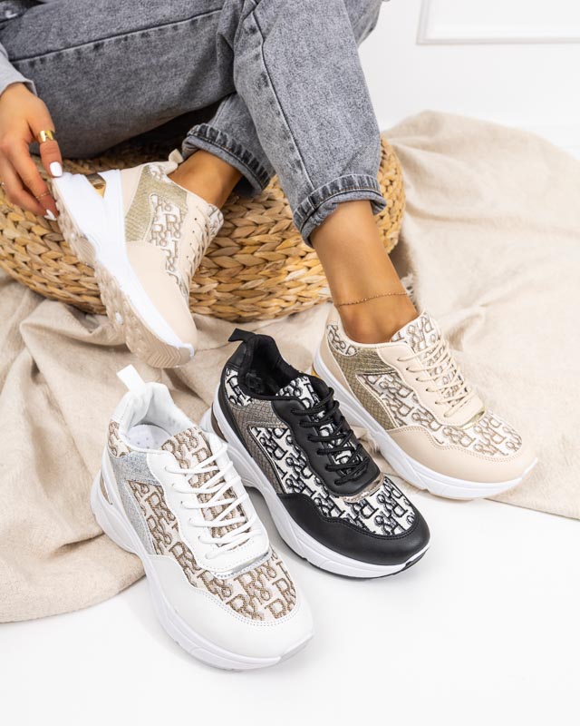 Tenisi negri de damă cu imprimeu și pană Suwill ascunsă - Încălțăminte