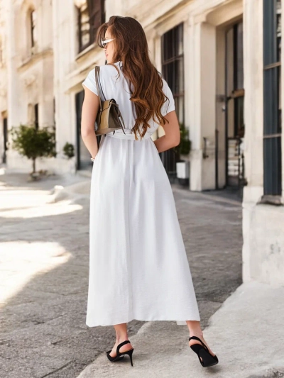 Rochie midi pentru femei Royalfashion cu decolteu înfășurat, mâneci scurte și un centură