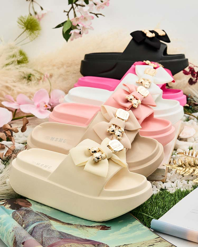 Royalfashion Șlapi de cauciuc pentru femei cu fundiță decorativă Apis