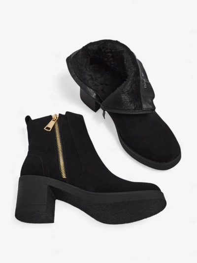 Botine de damă din piele ecologică întoarsă cu toc Arshena