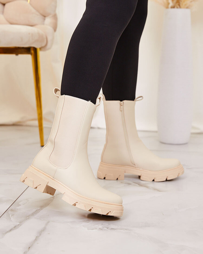 Royalfashion Cizme cu toc înalt plat pentru femei, în ecru Vedita