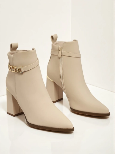 Botine de damă eco piele întoarsă cu toc gros Ostirena