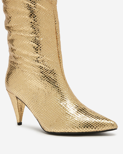 OUTLET Cizme cu toc stiletto de damă aurii cu ștanțare Elivea- Footwear