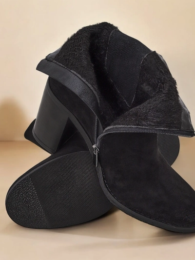 Royalfashion Botine de damă din eco-piele întoarsă, cu toc gros, Cesios