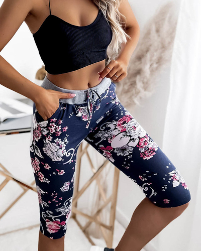 Pantaloni scurți 3/4 de damă bleumarin și roz PLUS SIZE - Îmbrăcăminte