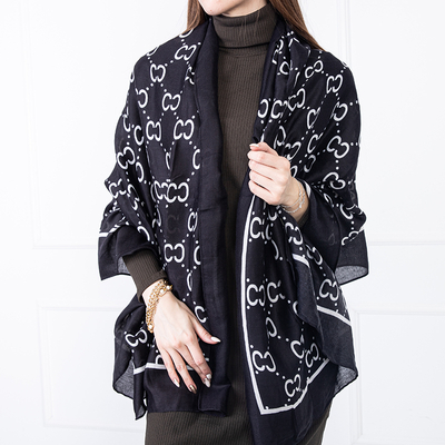 Eșarfă neagră de damă cu model - Accesorii