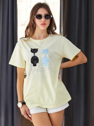 Royalfashion Tricou din bumbac pentru femei cu pisici