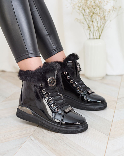 Royalfashion Pantofi sport izolati pentru femei, negru lăcuit Rebucca