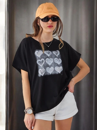 Royalfashion Tricou din bumbac pentru femei A lot de inimioare