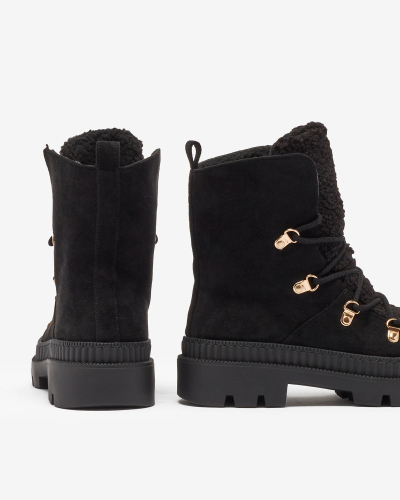 Royalfashion Cizme de vânătoare izolate pentru femei negre cu piele de oaie Lery Walk
