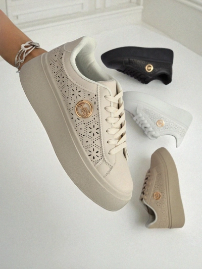 Aurelia Beżowe Sneakersy Platforma Royalfashion Skóra Eko