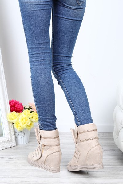 Beżowe sneakersy na krytym koturnie z suwakami Erica- Obuwie