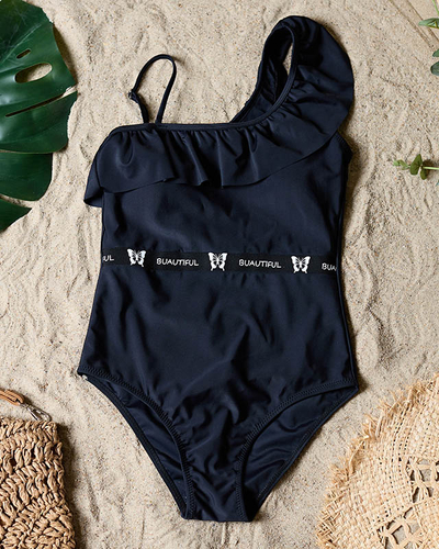 Costum de baie negru dintr-o singură piesă pentru femei cu volan - Lenjerie intimă